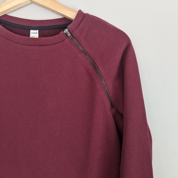 NWOT Lolë burgundy cotton blend crewneck sweatshirt with zipper, size XS - Picture 4 of 8